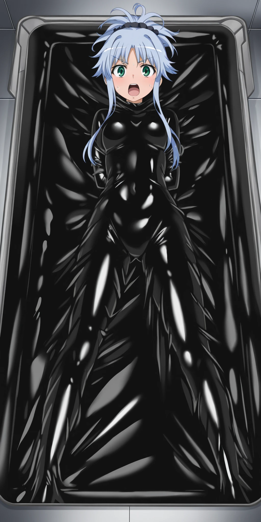 Slime goo female symbiote Orca, ((happy and contented)), (((human and orca love story))), Orca slime room, ((multiple symbiote Orcas coexisting)), Orca symbiote taking over a human, ((happy and satisfied human)), ((happy and loving Orca)), Orca black slime pool, Orca black slime water, ((black water serene and still)), ((black pool mysterious and alluring)), Black room, Orca slime room, ((living symbiote Orca suit)), ((human being enveloped by an Orca)), ((human bounded to an Orca by the slime)), ((intricate and detailed Orca symbiote