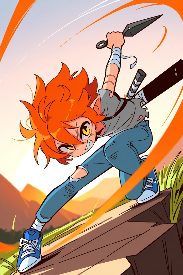 Name: Ryuji "Blaze" Kaze

Description:
Ryuji "Blaze" Kaze is a fiery and powerful character, drawing inspiration from both Natsu and Goku. He stands tall with a muscular build and spiky, flame-red hair that seems to dance with energy. His eyes shimmer with an intense, determined light, reflecting his unwavering resolve.

In battle, Blaze wears a unique, traditional martial arts-inspired gi adorned with intricate flame patterns, symbolizing his affinity for fire. He carries a distinctive, dragon-shaped pendant around his neck, passed down through generations in his family, hinting at a deeper connection to mythical powers.

His aura exudes warmth and passion, and when his emotions are ignited, an intense fiery aura surrounds him, signifying the incredible power that lies within. Blaze is always ready to protect his friends and loved ones with boundless energy and a radiant smile, embodying the spirit of a true hero. His quest for strength and justice knows no bounds as he continuously seeks to master his powers and become an icon in his own right. --auto