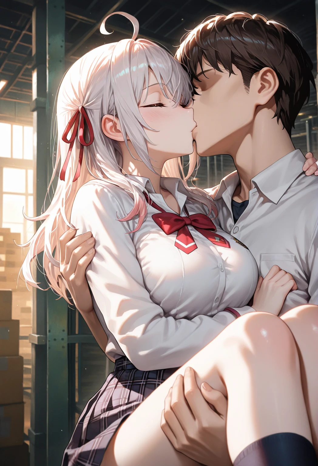 {perfect anatomy},((beautiful face:1.5)),((Pregnant: 0.8)), (((french kiss, 1 girl, 1homeless Old Man, hetero,kiss, french kiss, tongue kiss:1.5))),(Ahegao, blush, Sweat, Open mouth, Rolling eyes, Tears, Tongue out,)(Parted lips),(Closed eyes),(Feeling weak), best quality, (8k, best quality, masterpiece, ultra high res, , Super Detail), Ultra Detailed, Detailed Skin, (an extremely delicate and beautiful), BREKA,1 japanese beautiful airl, ShigureKaiSanKC, (sleeveless) shirt, (black and white) two-tone shirt, (black) pleated skirt, (black) thigh highs, (red) necktie, (white) belt, (black) fingerless gloves, (red) hand ribbon, hair over shoulder, hair ornament, hair between eyes, blue eyes,hair bow, long belt, BREAK perfect hands, detailed hands, best hands.