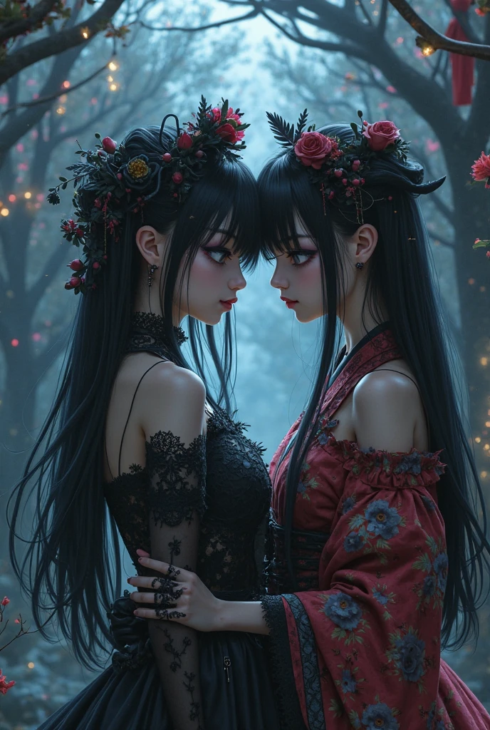 2 demon angels in beautiful dresses