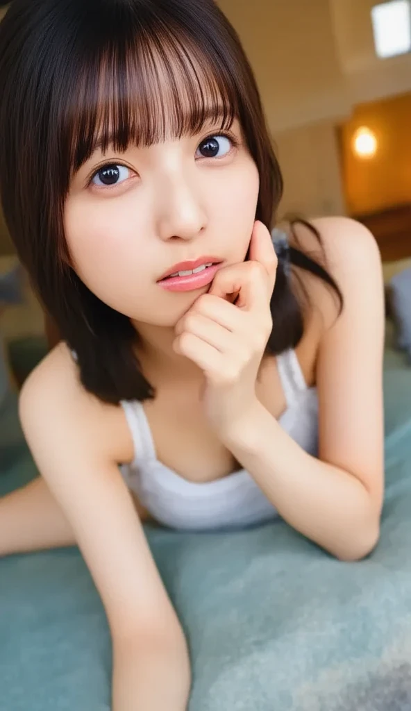 (Highest Quality: 0.8)、(Best Quality: 0.8)、　(Best Quality: 0.8)、(64k uhd、Raw photography、top-quality、masterpiecel1.4)、　perfect anime illustration、　perfect anime illustration, (Realistic、　Photorealistic: 1.37)、　Pov、　fellatio、　1boy, , , :>= ((Relax without underwear)), Extreme closeup of Japan girl looking up and holding male genitalia, 　[[ Face forward]],　 NSFW、　((Relax without underwear))、　natural (small flat chest)、　Japan girl looks up and looks at the man's face、Photo of male genitalia、　((Relax without underwear))、　((Holding a man's male genitalia on the bed))、　hair messy、　Medium Hair、　(Bright lighting)、　((Woman with male genitalia at the root)), Kneeling, ((sensual expression)), hair messy, [[Woman kneeling with male genitalia at the root 、　Young woman with male genitalia at the root ]]、　(Solo)、　Erotic, 　NSFW、　Highly detailed ambient occlusion、　Natural and harmonious composition、　Fine Art Photography、　[[I look up and see a man's face、　Push the male genitalia into the root]]、 NSFW, 1girl in、hetero、　1 boy、　oral、　独奏、　Focus、　Gonzo、　1girl in、　、　、　hetero、　1boy、　、　oral、　独奏、　Focus、　Gonzo、　NSFW、