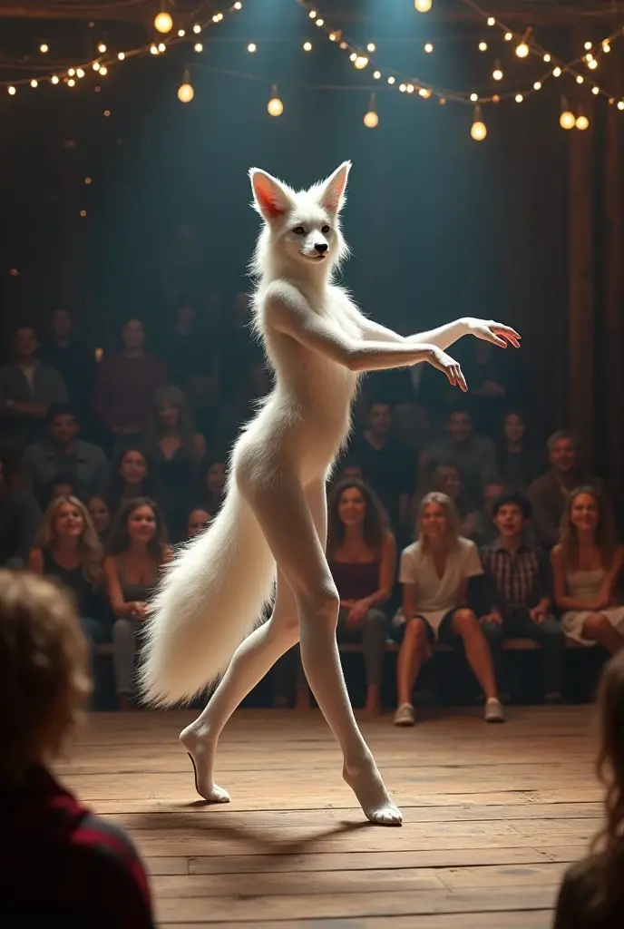A sensual looking female wolf speaking in public, the image in pink