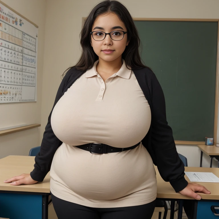 Chubby, busty, voluptuous, wearing tight uniform, too big, teacher, drenched in liquids, doing anything for master, working hard, willing do please master, stuffed, cheating, new to work