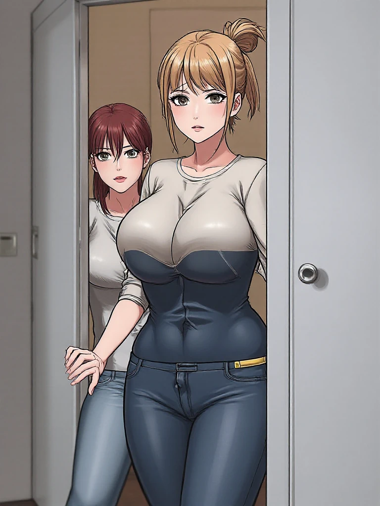 、(masterpiece、Highest quality)、Highest quality, Ultra-high resolution, (((masterpiece))), alone, Sweat、Big eyes, Composition from the front、Shortcuts、Embarrassed face、Bronze colored hair、Cut the back hair short、Bathroom、Shower scene、 Expose、Completely naked、pubic hair、belly button、Large areola、Nipples、short hair