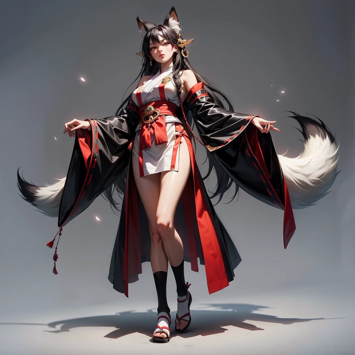 (Masterpiece:1.2),Best picture quality,Ancient Chinese fairy style,Enter the Demon Fox Demon Ji,Bare legged,bareness,naked leg,The figure stands out and sexy,Combine muscle lines,fox ear,Light and shadow rendering highlights,Night view background,light toned,Light-colored clothes."