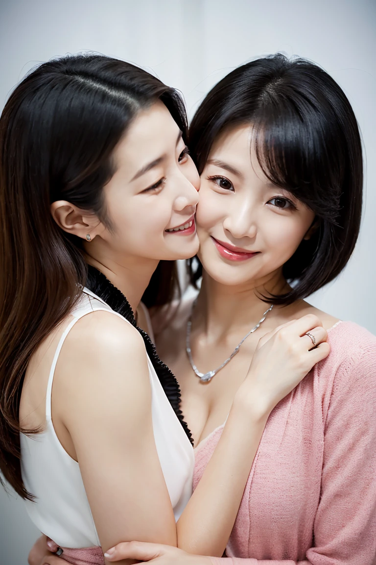 tmasterpiece,best qualityer,(There are only two people:1.3),Absolutely beautiful,Two mature women,hugs,huge tit, ecchi anime style,