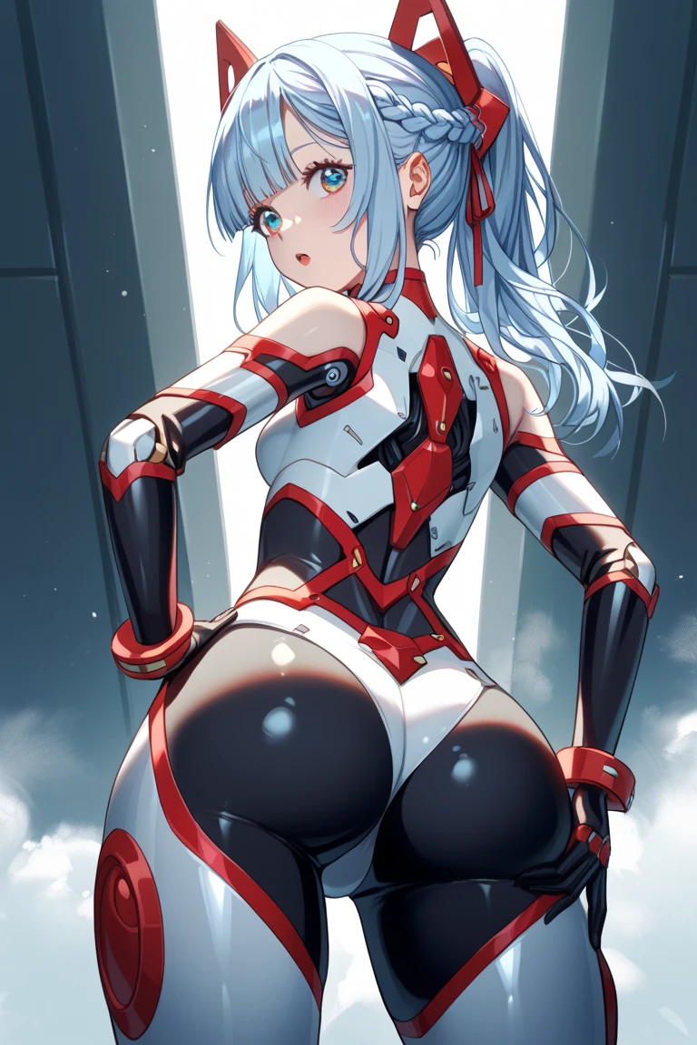 gray hair Pink mesh color pink eyes rubber suit beautiful girl battle battle butt long hair behind