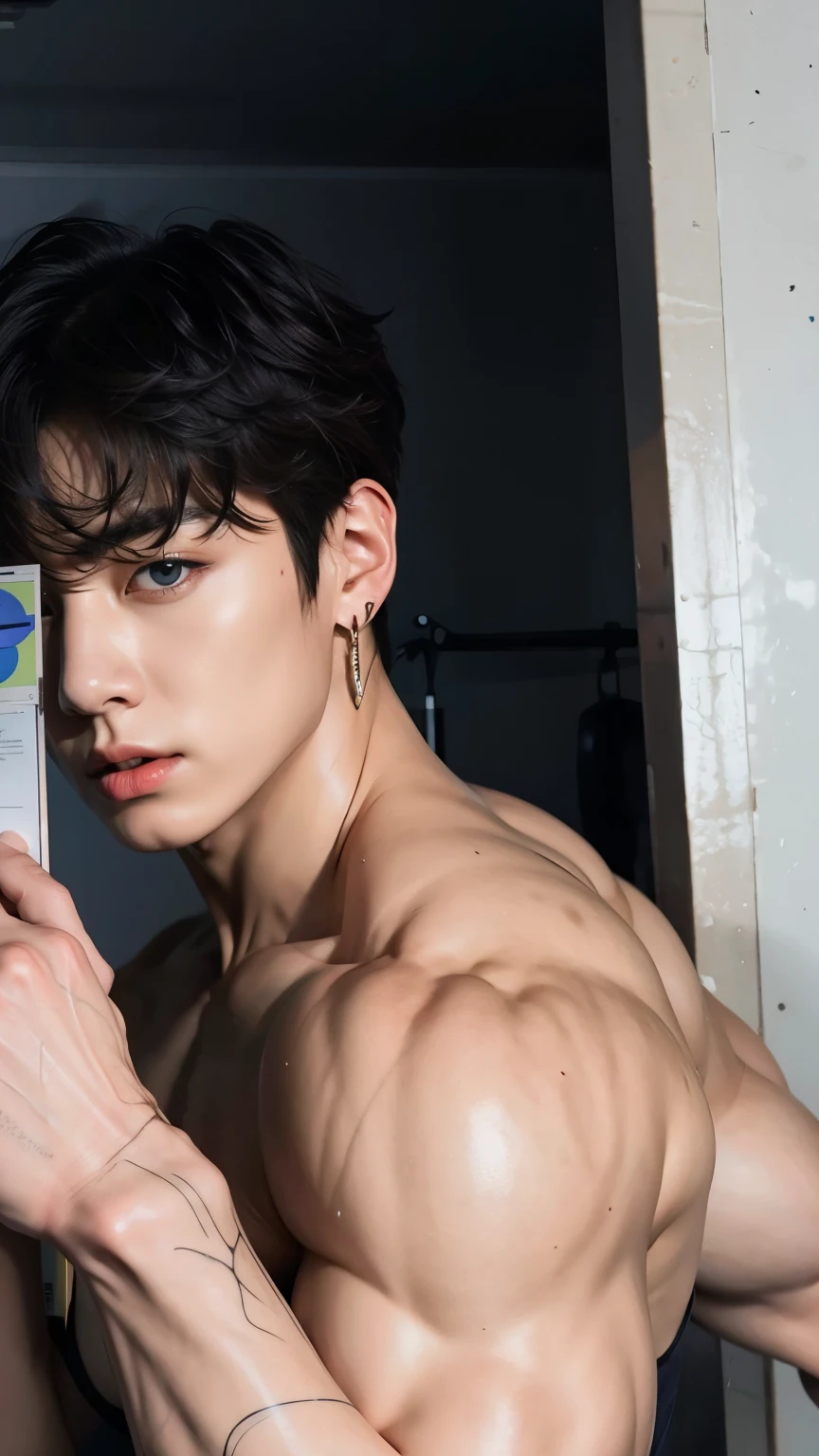group of young buffed stacked korean guys in detail