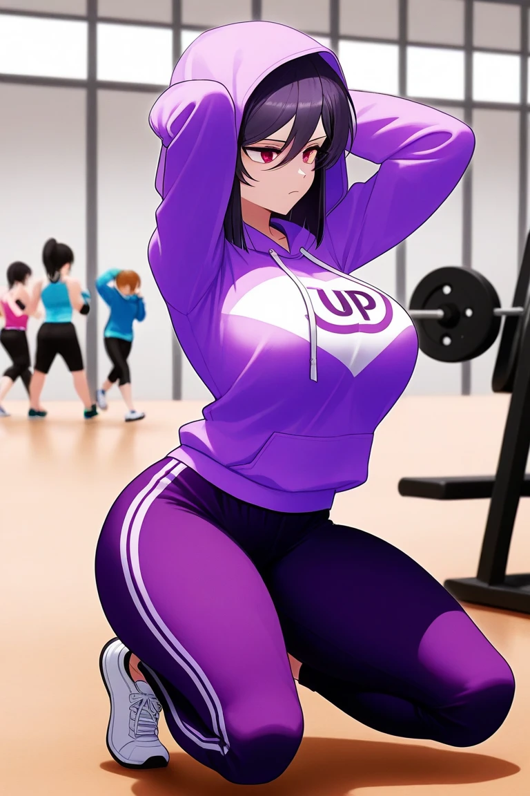 (masterpiece), best quality, purple, expressive eyes, , purple perfect face, gym, workout, hot, sweating, sweaty, tan, big , tan skin, flustered, purple, purple clothes, blush, purple clothes, see thru, yoga pants, black hair, backview , curvy woman , black hair, purple eyes ,, purple pants , multiple man, surrounded by men, men checking out women at gym, surrounded by multiple men at gym, ponytail, purple, purple clothes, purple pants, curvy woman, multiple men, curvy, massive breasts, massive ass, curvy milf, purple , one women surrounded by men, horny men, groping , grab, groping, breast grab , groping, molesting , ass grab, scared, panic, sweating, embarrassing, embarrassed. Panic, eyes wide open