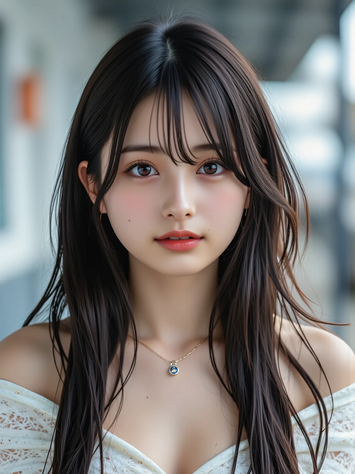 (1 nogizaka girl,raw photo,photo realistic:1.5),(best quality, high quality,HDR, highest quality,ultra high resolution,high resolution,high res,ultra high difinition,huge file size,8K,2K wallpaper,8K wallpaper,high quality texture,amazing,an extremely delicate:1.4),one girl, Japanese famous idol,beautiful face,small face,absurd,ridiculous,incredibly ridiculous,portrait,breasts close up,blurry background,(school teacher,cleavage,no makeup:1.2),medium skin,beautiful skin,detailed skin,small head,black hair,silky hair,(Japanese eyes:1.3),detailed eyes,black eyes,Japanese idol eyes,perfectly propotioned face,Japanese nose,5-fingers,(Light Particles, Lens Flare, Luminous Particles: 0.7),looking at viewer,bright lighting,professional lighting,girl