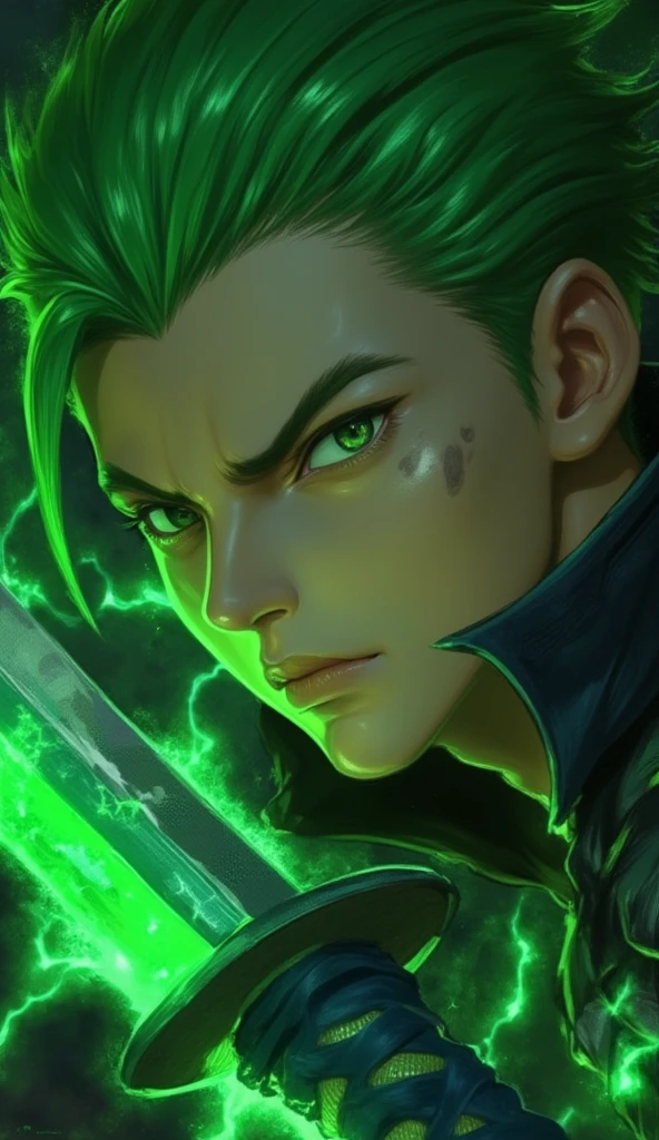 Jax League of Legends sem mascara olhos verdes e cabelo preto personagem masculino