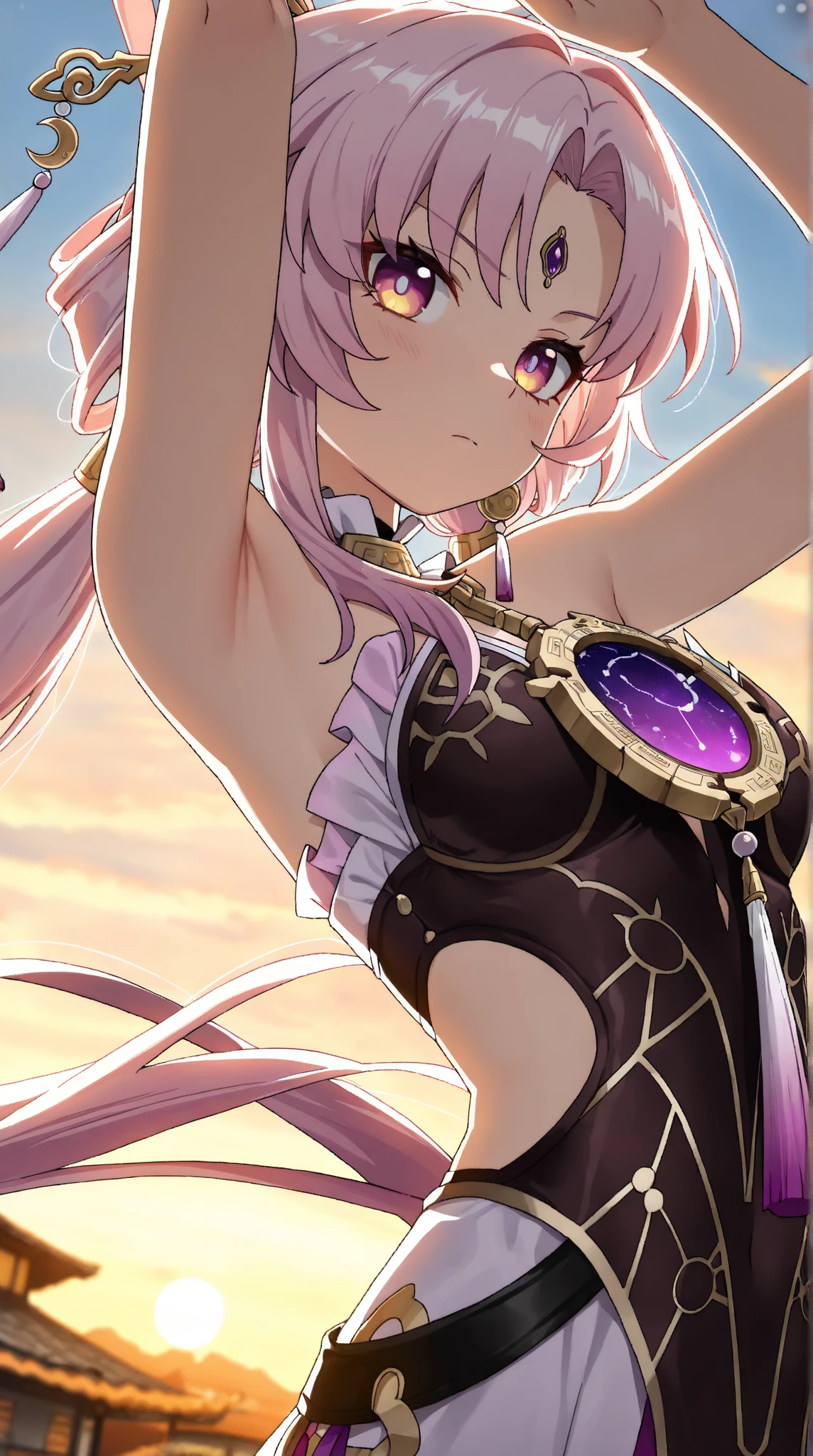 A brown-skinned puppet girl with purple runes engraved on her body