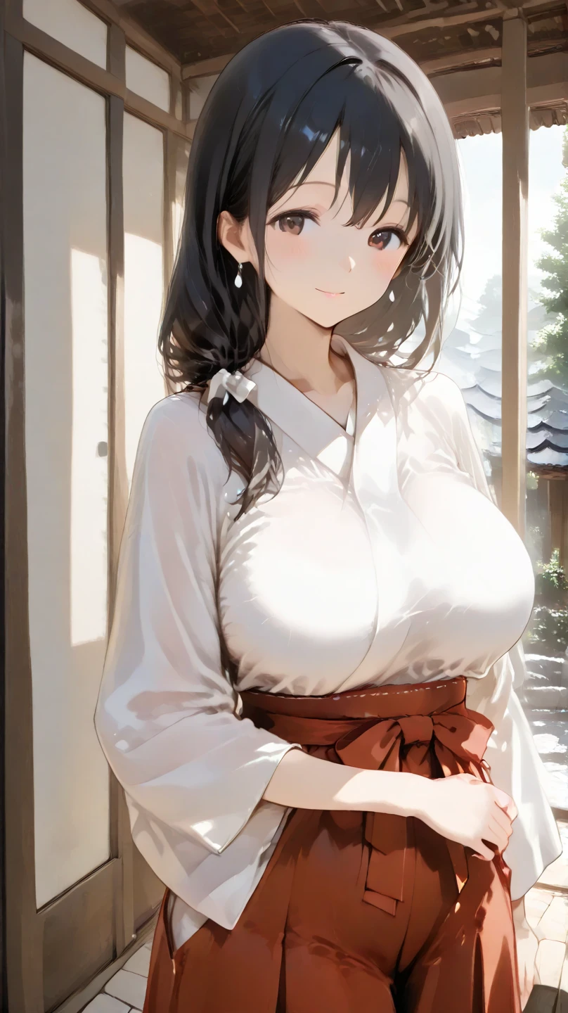 score_9,score_8_up,score_7_up,masterpiece,best quality, source anime, realistic, super detailed, extreme detailed, rating_safe,
1girl, standing, fist pump, cowboy shot,
BREAK 22yo, short hair, bob cut, (blunt bangs), black hair, (tareme, detailed cute brown eyes), curled eyelashes, (large breasts:0.9),
shiny hair, beautiful detailed eyes, beautiful face,
(sarashi wrapped chest), fundoshi,
blush, serious, open mouth,
outdoors, shrine, tree, sunlight filtering through trees, dappled light