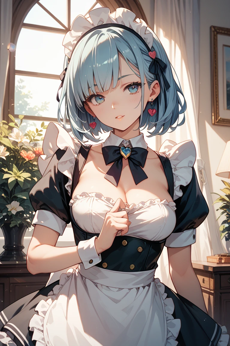 masterpiece, best quality, novel illustration, highres, ??? ??????????????, sensual, intimate, emotional, passionate, romantic, sweet, endearing, innocent, pure, captivating, alluring, enticing, mysterious, enchanting, captivating, immersive, mesmerizing, dreamlike, surreal, imaginative, whimsical, artistic, avant-garde, timeless, elegant, sophisticated, chic, refined, unique, original, mesmerizing,((Maid clothes:1.3)),