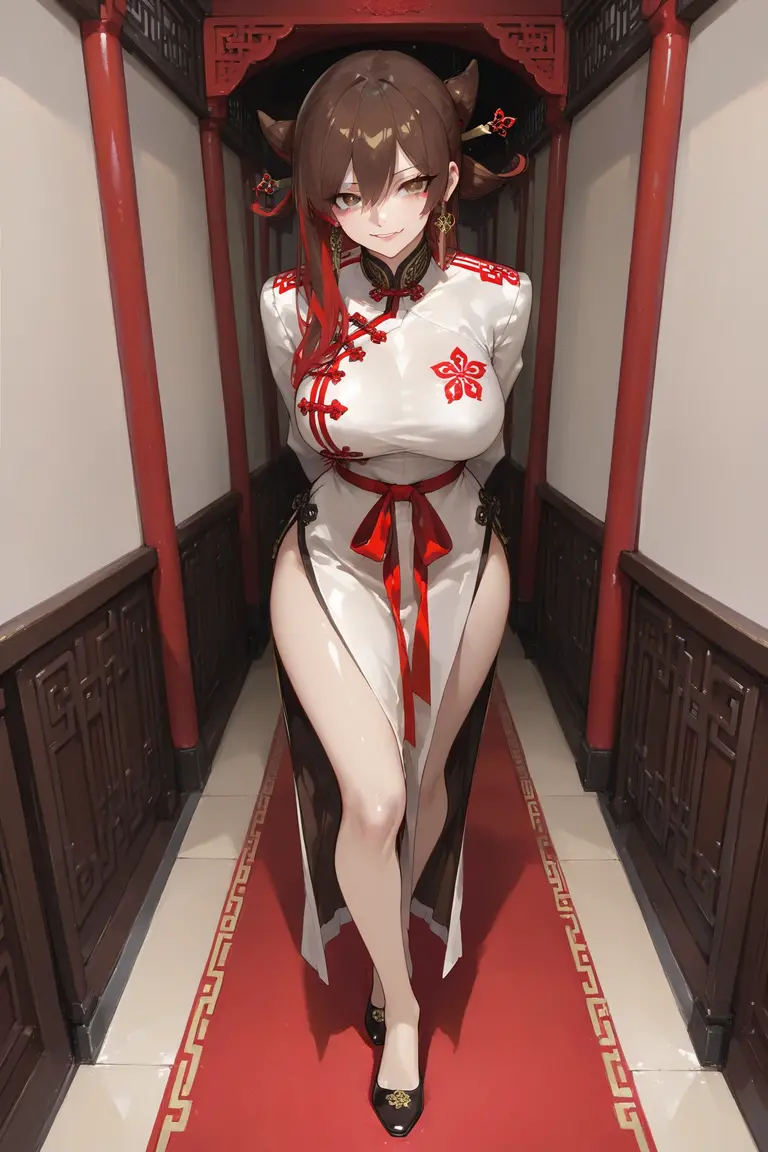 A young girl,Off-white fox ears,quadratic element,anime big breast,Gray hair,Photos from head to toe,Full body photo,By bangs,Off-white cheongsam,cropped shoulders,(Bare leg 1.7),(Big 1.9),(Wide hips 1.7),Slim,standing on your feet,Background with:office room,Pink eyes,Cardioid pupil,High split cheongsam,(Conjoinment),Female boss,(Nudity 1.4),on cheongsam,Complete separation of front and back,deep v big breasts,Full open cheongsam,White cheongsam,The sides of the cheongsam are bare,long whitr hair,Stand alternately on both legs