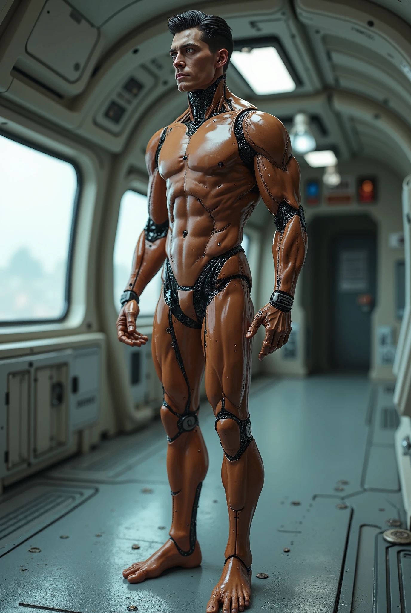 intricately details,High- sharpness,High picture quality,Rich background,tmasterpiece,Full body photo,in a panoramic view,Lots of white space,A mature muscular man,45 yers old,vast pecs,Broad shoulders,Huge crotch bulge,Stout limbs,short detailed hair,Slag, (((Shirtless))), rich body hair,(((Thigh-toe-toe unobstructed))), (((Briefs))), Indecent expressions,((Sit on the floor)), ((Spread your legs apart)),(Straighten your legs), (Hands behind your back), Look up,Face the lens,
