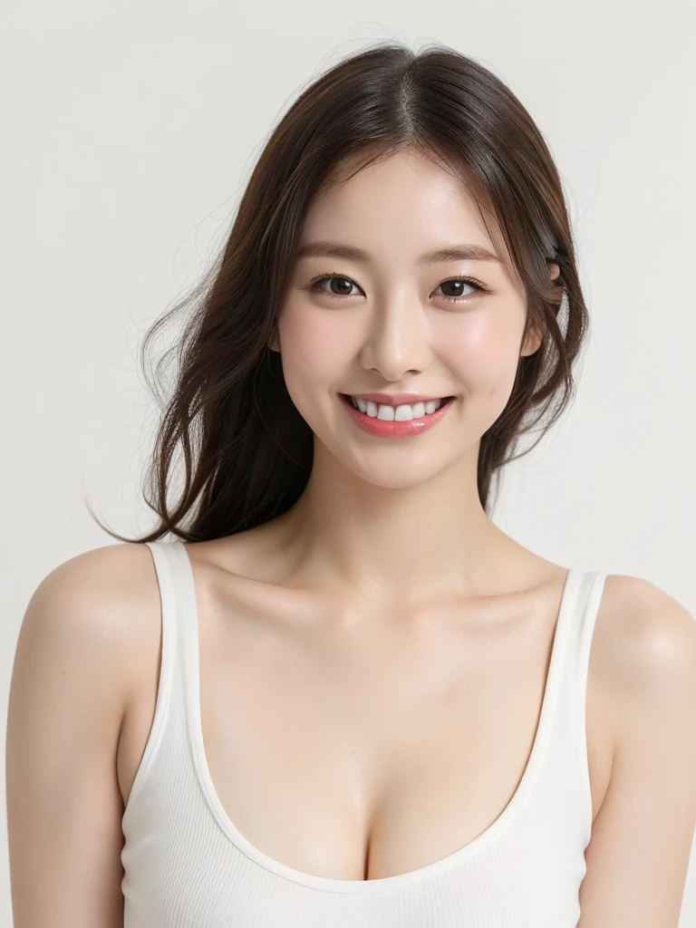 Japanese ),((beautiful girl)),cleavage,An expression that imagines something pleasant:1.2,(perfect body beauty:1.2),((perfect body)),(shy smile),beautiful teeth,