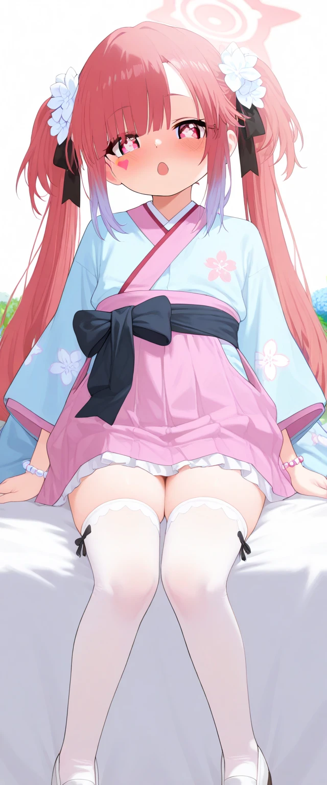 best quality, insanely detailed, nino nakano, kimono, breasts, blush, outdoor background, pussy, spread legs, backstyle