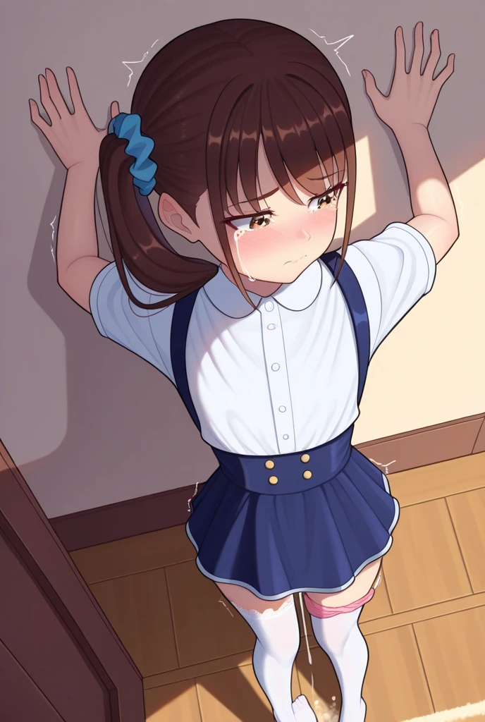((masterpiece, best quality)),high resolution, ultra detailed,8k,16k, detailed background, perfect lighting,detailed beautiful eyes,1girl,solo,nsfw,embarrassed,blush,look at viewer,steam,sweat, show off pussy, bottomless,fisheye lens,(from above:1.1)
standing,(cowboy shot,from front,skirt lift:1.4),naughty smile,in heat,wavy mouth,open mouth,(slender,kawaii,tiny),(shirai_kuroko,brown eyes,kawaii,brown hair,twintail,flat chest,highlight in eyes),future city,white shirt