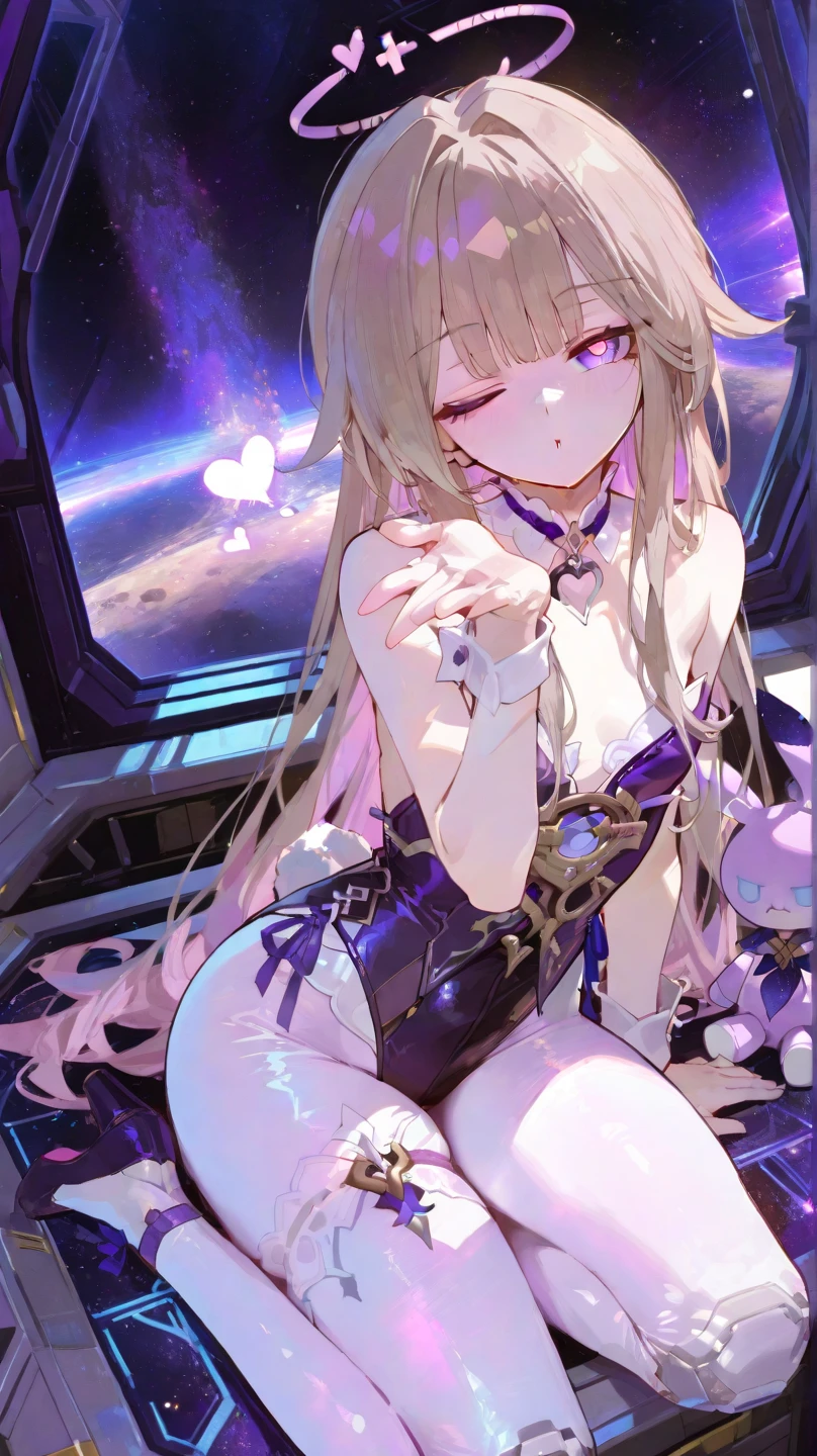 (Highest picture quality), (Master's work),(Detailed eyes description),(Detailed face description), 1girl, shiina mahirum yellow eyes, 1girl, solo, lingerie, panties, bra, strap slip, blunt bangs, floating hair, long hair, midriff peek, looking at viewer, side view, fang, (hugging, pillow, pillow hug:1.3), indoors, bedroom, sitting, on bed, solo, chocker