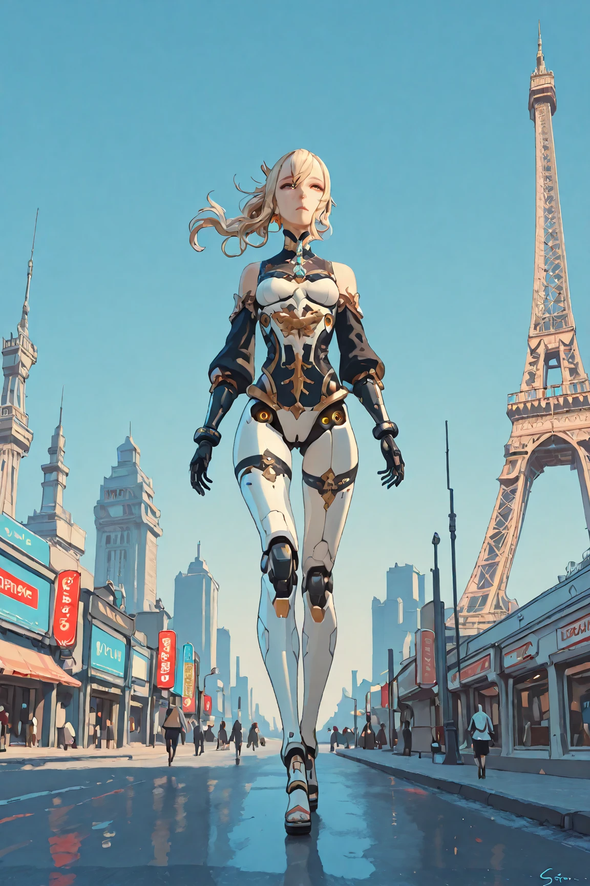 (obra prima) (perfection) (ultrarrealista |) (sem defeitos) Menina de anime, Steampunk, France, Torre Eiffel