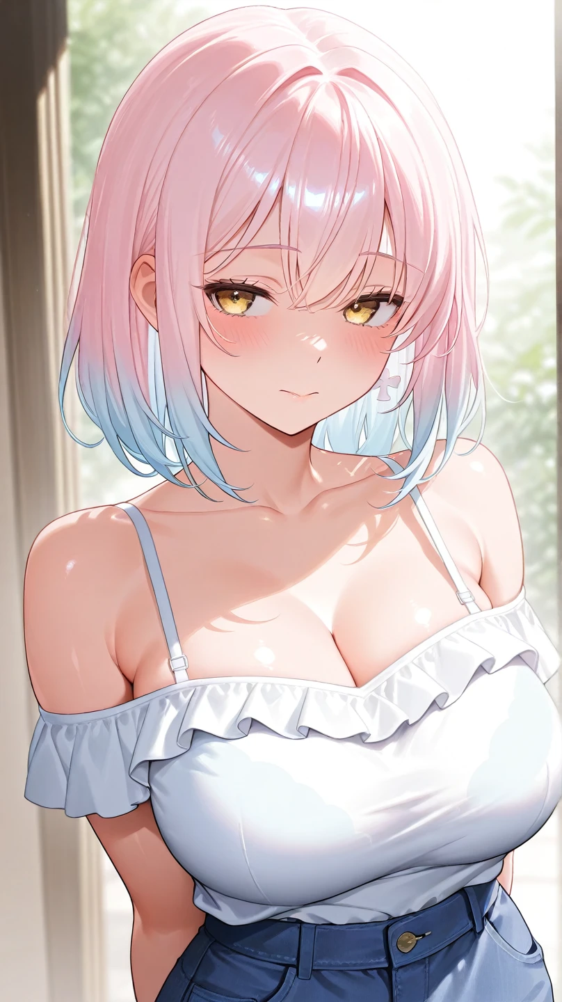 anime girl with pink hair and blue eyes making a peace sign, (1 girl) anime moe artstyle, pink twintail hair and cyan eyes, 2d anime style, shirabii, with index finger, cute anime face, twintails, soft anime illustration, an anime girl, in an anime style, anime visual of a cute girl, anime visual of a cute girl, smooth anime cg art, cute anime girl, young anime girl, an anime girl, female anime character, exposed , , , revealed, (anime girl), pretty anime girl, anime character art, anime character, big , full , large bossom, , anime girl, portrait anime girl, anime moe artstyle, sayori, anime best girl (BEAUTIFUL SMILE), 