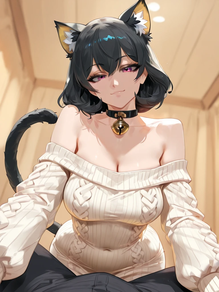 (masterpiece, best quality), intricate details, 1girl, woman,
eager pet pose, squatting, large breasts, excited, cat ears, dog collar, looking at viewer, living room, black hair, victorian dress, pale skin, short hair, bedhead, black hair, mascara, grin, black lips