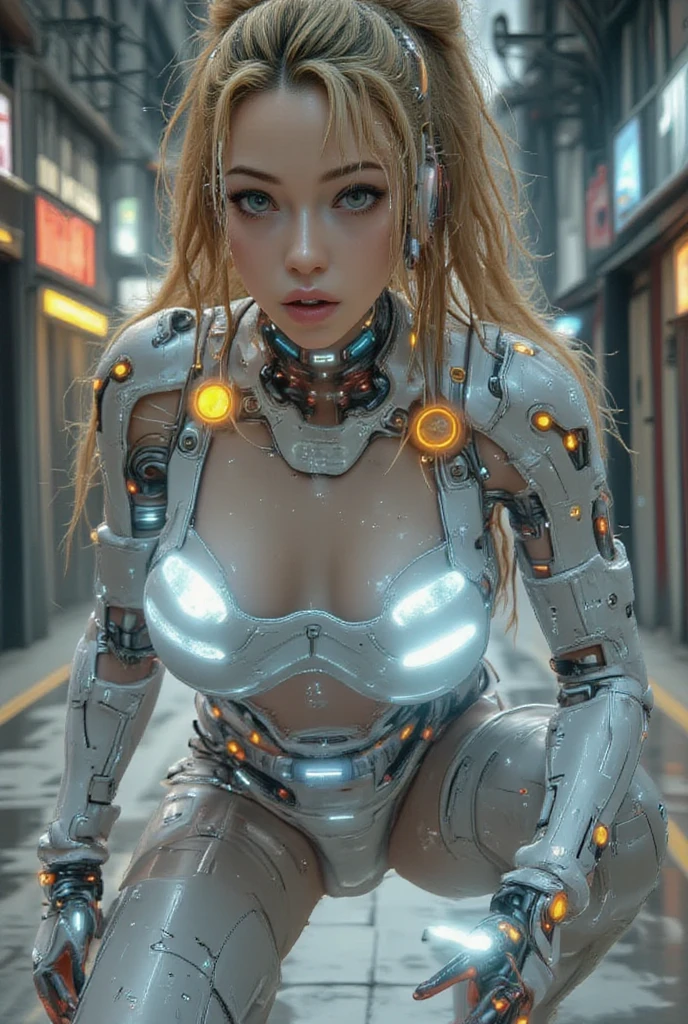 25 year old colossus style woman,(((A woman with a mechanized body))), slime, Dynamic Posedium: 1.3), (realistic:1.5), (realistic:1.4), 8k, Super detailed beautiful girl, 1 girl, (a sunny day:1.5), intricate body details, (short: 1.3), (highest quality: 1.0), (Super high sharpness: 1.0), (Silvery hair:1.4),(Beautiful and detailed eye depiction),(riding a futuristic motorcycle:1.4),unreal engine:1.4,photorealistic:1.4, skin texture:1.4, master piece:1.8,highest quality at best,(Wearing a communication headset、future city