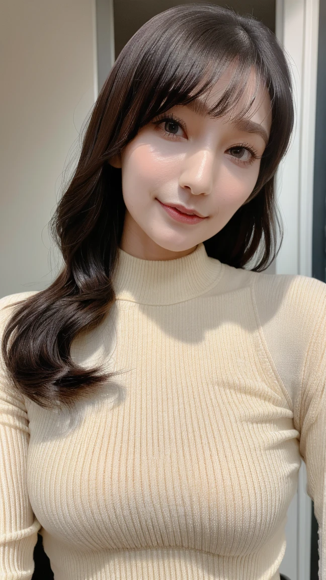 masutepiece, Best Quality, Photorealsitic, finely detail, hight resolution, 8K Wallpapers, Perfect dynamic composition, Beautiful detailed eyes, Medium Hair, large full breasts, Random and sexy poses,Bring your chest together、(Open Chest Mock Neck Crop Tank Top White Knitwear Clear Clave)、(Breast bulge 1.2)、A smile、open open mouth、Resort scenery、25-years old、(Drooping eyes 1.4)、Adult beauty、japanes