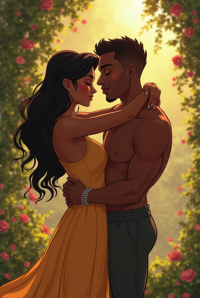 Melanated gojo and kitana kissing cartoon
