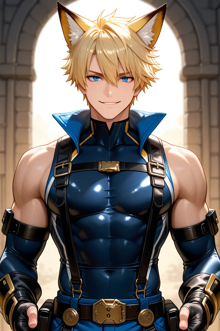 HOMBRE. piel clara, hombros anchos, ojos verdes, pecho al descubierto. sonrisa coqueta. pectorales gigantescos. arrogante. PECTORALES GRANDES Y FUERTES. CABELLO DORADO, RUBIO. PECTORALES MUY GRANDES, TETAS DE HOMBRE. ARMADURA DE CABALLERO. ESPADA.