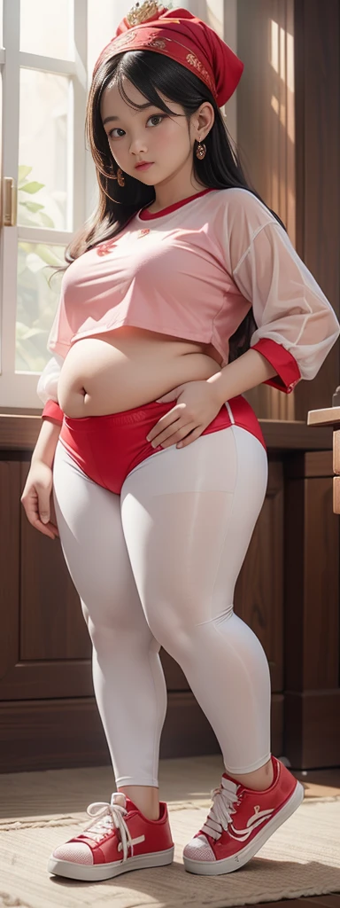 ((best quality)), ((masterpiece)), (detailed), perfect face, araffe woman thick and thight long pants posing for a picture, curvy model,, curvy hourglass figure, sexy longest hand t-shirt, thicc, beautiful full body shot, soft curvy shape, in a longest hand t-shirt, a beautiful woman open legs , bbwchan, , armpits, there is a old woman posing in a dark room with a maroon burka clothes , 43 years old, thick body, beautiful thick female, wide hips, thick legs, she has a jiggly fat round belly, thick thighs, curvy hourglass figure, thicc, curvy model, widest hips, hyperrealistic full figure, bbwchan, voluptuous body, thick, tattooed body, tattooed hands, hena on arm, hena in belly, Burka girl, muslim clothes, 43 years old woman. Burka chubby woman, chubby cheeks, wearing a sneakers, bob hairstyle, thick neck, short neck, there is a woman random pose red-brown hijab, bbwchan, thicc, brown hijab outfit, brown hijab fashion model, korean girl, korean woman, wearing brown robe, full length shot, alluring plus sized model, japanese goddess, clothed in hooded, voluptuous and arousing, portrait shot, curvy model, voluptuous body, wonderful, nene tanaka body , bbwchan, The overall atmosphere is smooth , haunting illustrations, extremely high-resolution details, photographic, realism pushed to extreme, fine texture, 4k, ultra-detailed, high quality, high contrast, red sneakers , cold atmosphere ,, 8k resolution , ultra-detailed resolution , wearing long thight pants, random pose with full body , full body, diamond necklace , wearing a watch , thick arm, thick cheeks , wearing a gold Bracelet