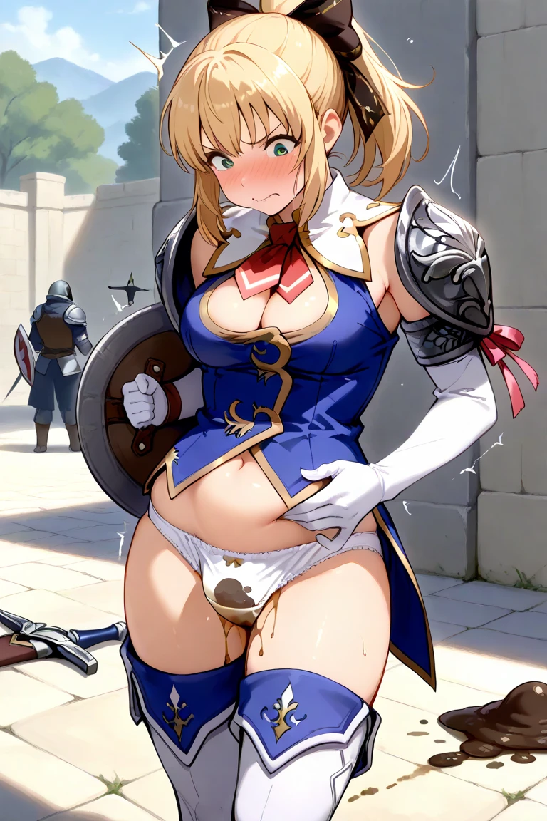 NSFW, uncensored, One girl, One strong man, Two people having a party, Light carmine hair, Yellow Eyes, Braiding, french Braiding, Long Hair, Twin tails, Both sides up, Sweat, Sweatで濡れて透ける白い布, Hot body, Glowing Skin,
Smile eyebrows, Bright red face, Eyes that are captivatingly erotic, Heavy breathing, Mouth with tongue out in excitement,
No mask, No anal sex, No peace, Do not bite cloth or strings,
(((Clothed sex))), enormous breasts, (((Very large and saggy breasts))), outside, Fantasy World, An open grassland in the forest, Her nipples were so hard and erect that they were visible through her clothes and underwear, and her vagina was wet and open., (((The underwear is a blue and white striped bikini that looks like a micro bikini., Striped bikini panties only))),
From the back, (((She lifts her legs high and the man lifts her ass up, and inserts his monster cock in a mating press style., A creampie sex scene where the testicles are pressed together with repeated piston movements and a large amount of semen is poured into the vagina., The man presses his huge, swollen testicles against her and the woman's face is filled with a huge amount of semen by his monster cock.))),
White dress style armor, 基本的に白いleotard風の革鎧は胸元が開いたドレス風のデザインでその革鎧は彼女の胸を押し上げるように着用されている, Over that, a hard metal breastplate armor is worn to cover a large chest.,
Wearing hard metal armor with light pink trim around the edges, He was wearing sturdy white metal armor and gauntlets from his arms to his fingertips.,
Legs are made of full metal plate armor, Place々The gold decoration is used as an accent.,
The short, pleated white miniskirt has gold trim and accent colors on the edges.. On top of that, he wears large metal waist armor that can hold multiple cross belts on both sides of his waist to secure his weapons.,
(((Clothed sex))), (((コスチュームはoutsideさずオーバーハイニーソックスを履いている))),
A man's monster cock will never be inserted into his ass,
From the back,
The heavily armed, muscular man embraces her, his hands around her waist and buttocks, and they are pressed together, The strong man is taller than her., なのでFrom the backがっしりと太い腕で彼女の腰に手を回して掴み尻を揉んだり下腹部も抑えて自身に抱き寄せ逃がさないように密着する,
The guy grabs her thighs and spreads her legs for a mating press style sex session., The burly man grabs the rod of his monster cock, which is long and thick like a spear, and thrusts it in and out of the entrance of her vaginal hole with its glans., The connection is clearly visible to the viewer., The glans goes in and out of the vaginal opening,
During foreplay, the man's monster cock, which his girlfriend had told him was ovulation day, grew harder and thicker., Furthermore, the vagina that was inserted mercilessly expanded abnormally, and a huge amount of semen was poured into the vagina mercilessly., She herself wants to get pregnant, so she opens her mouth, sticks out her tongue, and looks up, asking for more sperm to be poured into her uterus., The three men I had been watching surrounded her.、They take off their pants and give her a hand job and irrumatio with their huge cocks, then they start bukkake her whole body mercilessly., They rub their huge cocks on her erect nipples and her ass that emits female pheromones and start bukkake mercilessly.,
Not to be outdone, the burly man resumed mating press sex with his monster cock in her vagina and continued the relentless creampie sex that never ended., The monster cock guy keeps telling his girlfriend to get pregnant and keeps ejaculating into her uterus filled with semen,
break covered navel, elbow gloves, gloves, leotard, Thigh straps,
break looking at viewer,
break indoors,
break anal sex, monster cock anal sex,
break (masterpiece:1.2), Highest quality, High resolution, unity 8k wallpaper, (figure:0.9), (Beautiful attention to detail:1.6), Highly detailed face, Perfect lighting, Highly detailed CG, (Perfect hands, Perfect Anatomy),