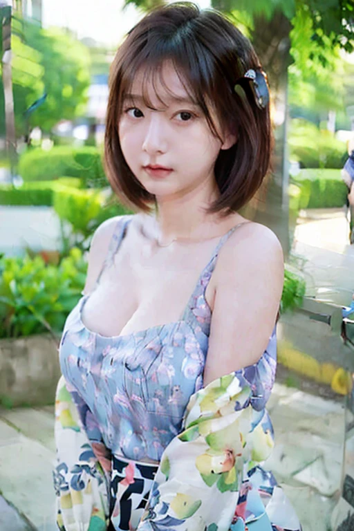 ((masterpiece)), ((Highest quality)), ((日本のgirl)), ((short hair)) , ((sexy)), ((E Cup)), ((Big Breasts)), Costumes, Long Hair, girl, Big eyes, Green Mountain々and green water,
