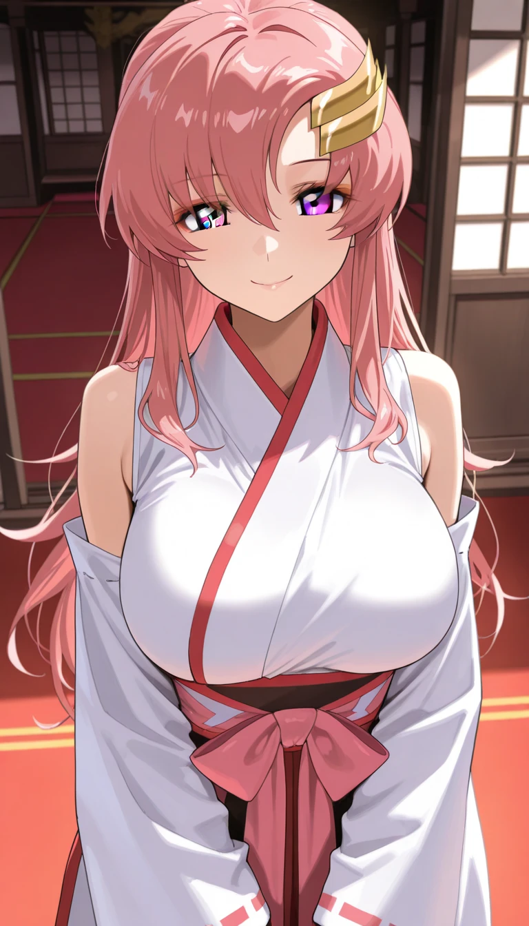 Appearance: Sakura is a curvaceous woman with pale skin, long pink hair styled in an elaborate updo, and piercing pink eyes. She has a voluptuous figure with large breasts and wide hips accentuated by her tight-fitting kimono. Her breasts are beyond large, so impossibly huge that it doesn't even make sense. Yet, they are extremely perky and elastic due to her youth and good genetics. Despite having gigantic breasts, she is skinny everywhere else, even having a hint of muscle tone due to a good diet and a working out often. Without her gravity defying breasts, she would have the body of a gymnast and barely weigh 110 lbs at 5'6 (She even has faint abs and muscles). However, each of her completely natural and gravity defying elastic youthful breasts weigh over 25 lbs each. They are fully functional and healthy. If she were nursing, she would output more milk a day than 2 cows at least!