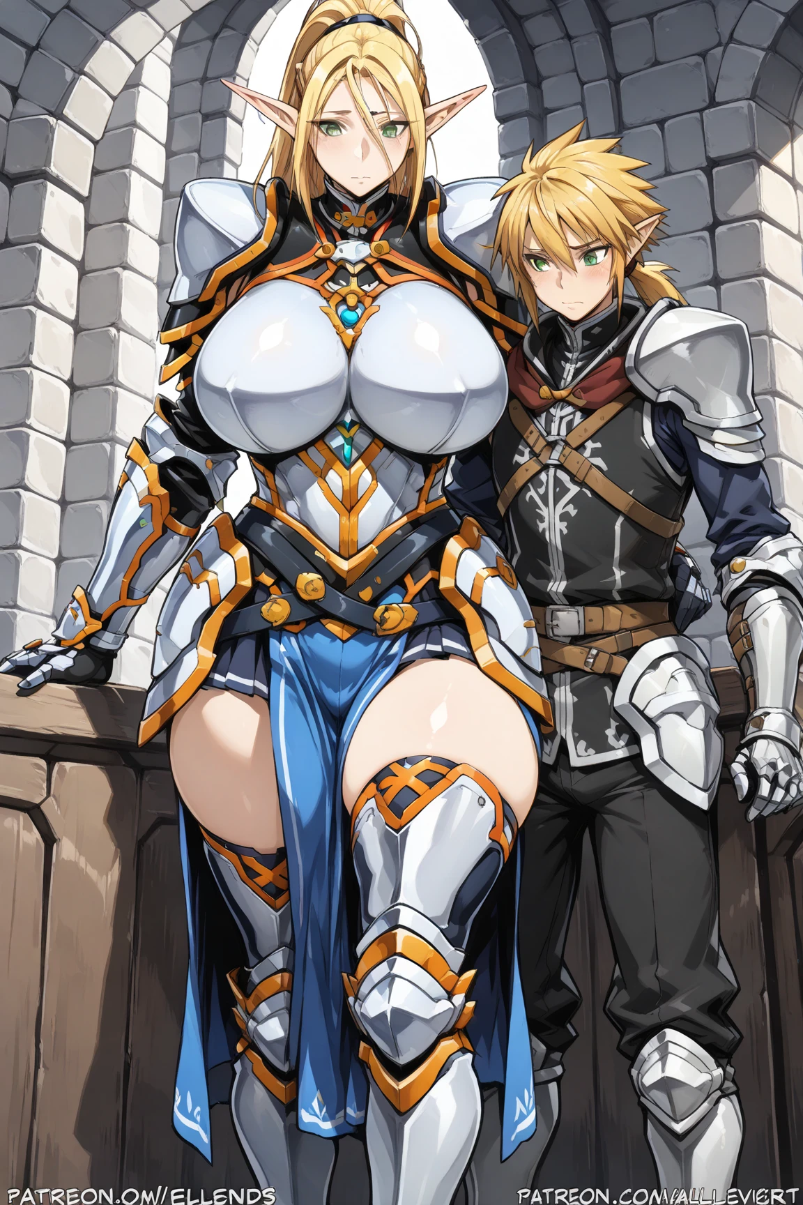 masterpiece, extra limbs, 1lady, 25 years old, gold long high ponytail, gold pubic hair, slant blue eyes, medium pointy breasts large areolas, muscle, serious, standing,hold a claymore, (((clothed Knight cape))),