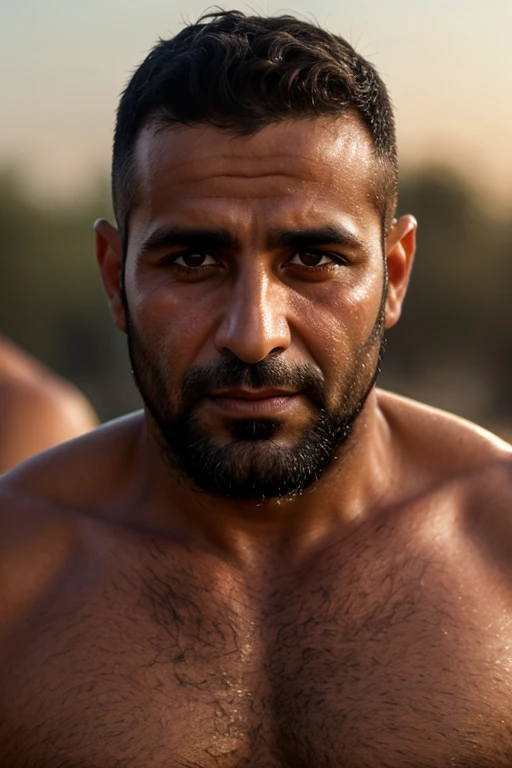 Normal shirtless hairy virile worker. working in the favela of Rio de Janeiro as mason