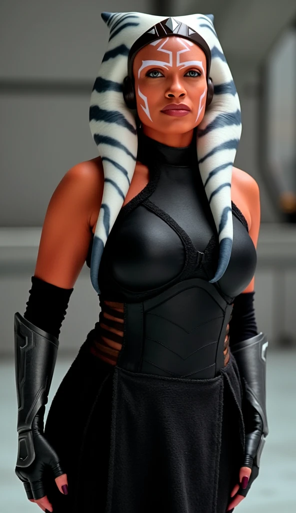 A beautiful sexy , ahsoka, skin tight latex, dressed as latex imperial officer, (detailed realistic,4k,highres,masterpiece:1.2),