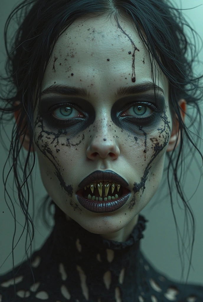 (best quality, hyperdetailed photography:1.2), beautiful Indian lady, ((dark black lipstick)), freckles, gothic makeup, soft light, curvy figure, head and breast portrait, cover, (detailed beautiful face, detail skin texture, ultra-detailed body:1.1) sexy vampire women, closeup