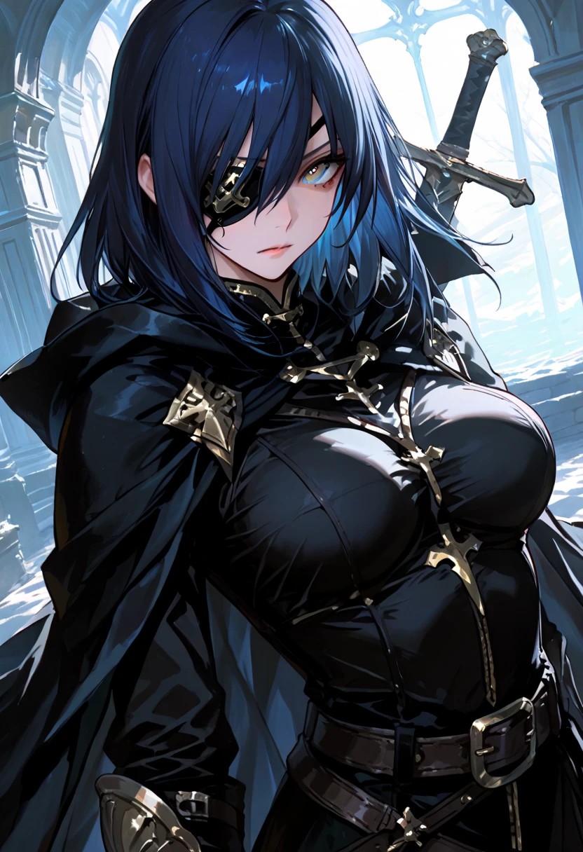 Mature girl,Full upper body portrait,The head should not be too big,Undead warriors,The undead,Transform people,Pale skin,Mask mask,Long white hair,Red eyes,Gorgeous accessories,masterpaintings,sexy cleavage,armour,Slender,Parted bangs,Stone building in the background