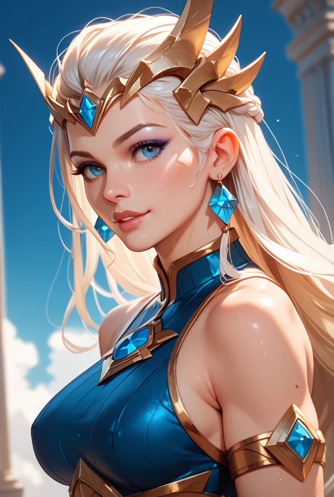 woman in a blue bikini and a gold crown, artgerm, deviantart artstation cgscosiety, unreal engine, goddess. extremely high detail, unreal engine render + a goddess, holy background, holiness, saint,
