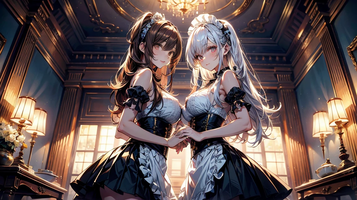((masterpiece、top-quality:1.5、a high chroma:1.5、ultra-detailliert、high-resolution illustrations:1.5、Ultra-high-definition CG、8k size wallpaper、offcial art))、((2girls、twin sisters)),(yuri),(cute face:1.5)、(clear face:1.3),(Shining eyes:1.5)
((black-only color scheme highleg swimsuit:1.5)), ((white-only color scheme frilled bikini:1.5)),(sexy body),(One is only black and the other is only white:1.5),(),(), ((medium breasts))、
,(Background is bright colors, summer beach)、midjourney