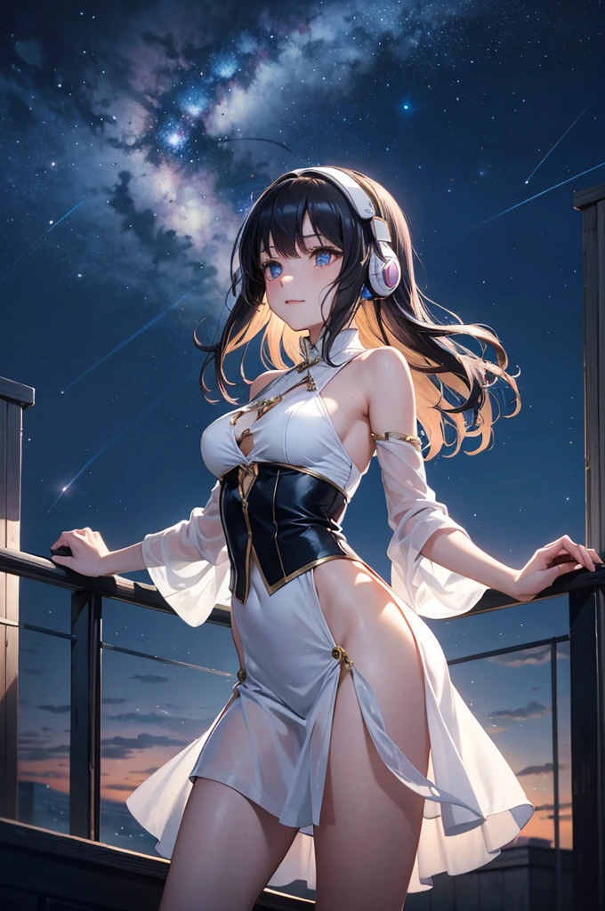 The background displays a gradient blend of cool blues and deep purples, representing the cold and calm, juxtaposed with warm golds and soft pinks shimmering at particular points to give it a shiny effect, embodying the "times gone by." At the center, an anime character stands. This character has an expression of reflection, gazing into a distance. Their attire is a blend of modern and traditional, symbolizing the bridge between the present and the past. Surrounding them are elements like an hourglass, soft glowing orbs, and floating feathers. All these elements, combined, give a sense of drifting through time and memories.