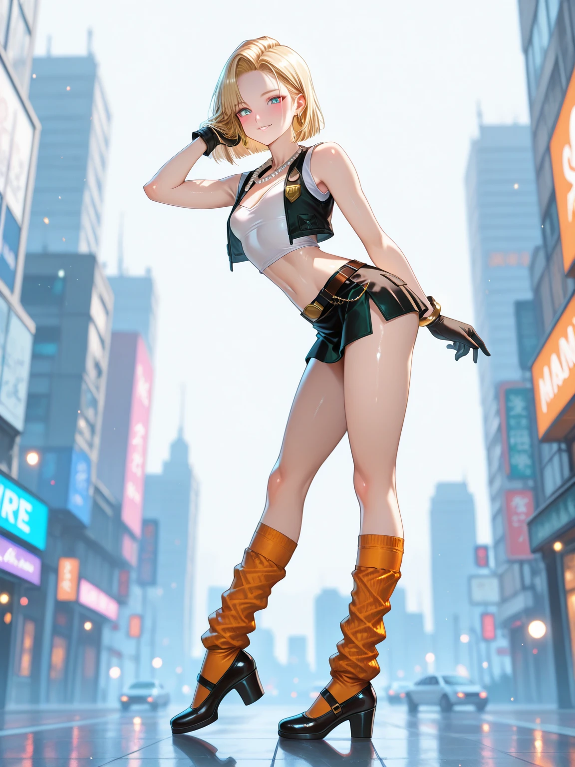 Giantess with small firm tits, long sexy legs, yellow hair and in a bikini walks around destroying the city at her feet while people run away from her to avoid being crushed to death. giantess, goddess, macrophilia, fetish, sexy legs, bikini, heels, high quality