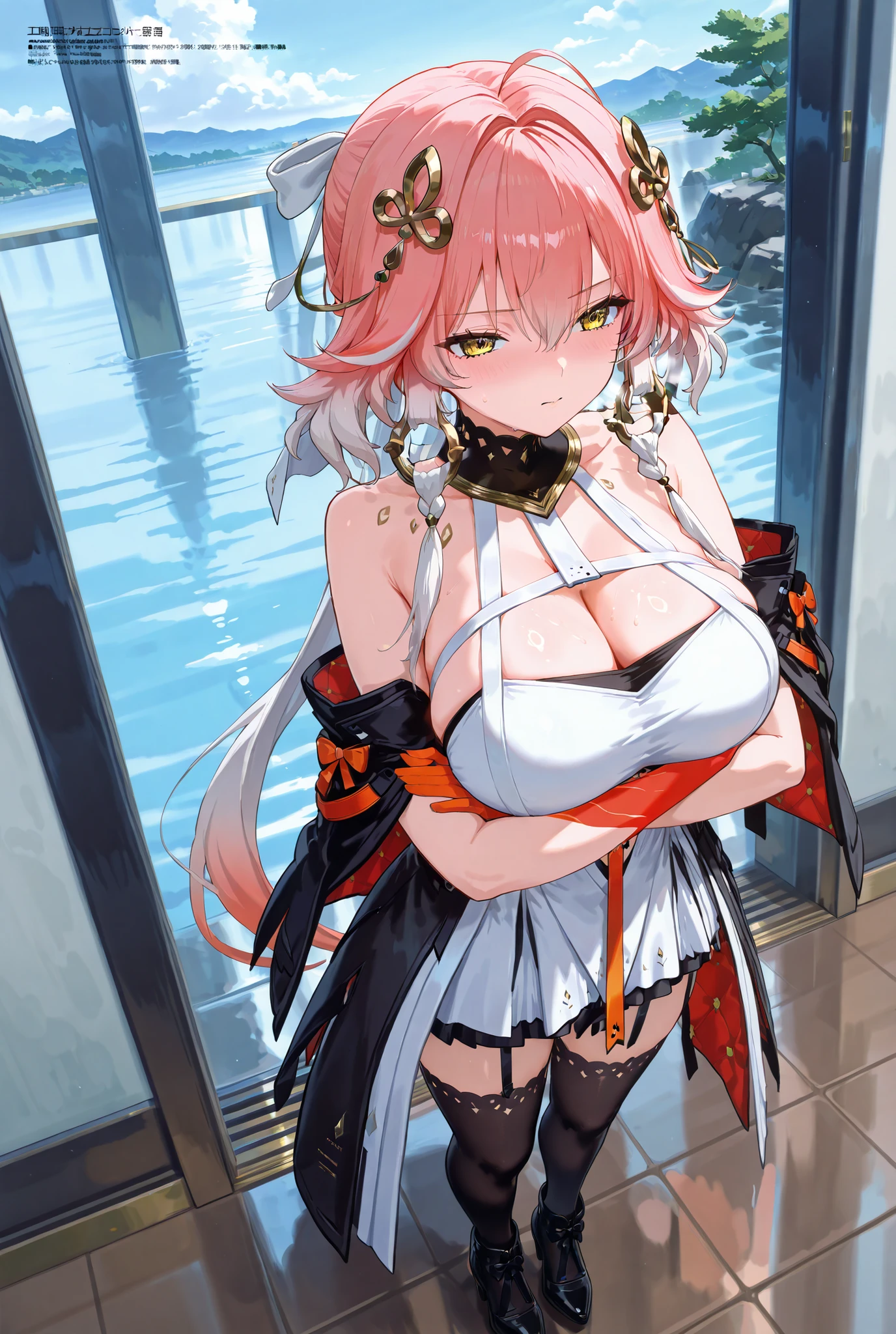 長離,Changli
score_9, score_8_up , score_7_up , score_6_up , score_5_up ,
(masterpiece, best quality),ultra detailed,
megami magazine,
BREAK
changli-wuwa,WutheringWaves,
pink hair, white hair, multicolored hair, hair ornament,yellow eyes,long hair,
cleavage, bare shoulders, white dress, blush, single red glove, thighhigh, black heel,
1 woman, full body, solo,
large breasts,
standing, crossed arms,