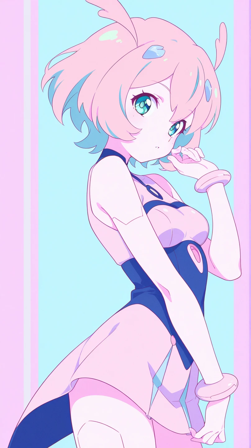 Best Quality, masutepiece,  1girl in, Looking at Viewer, , lightsmile, spark of light,Upper body, city, nude, naked body, pink nipples, collabrone、Nipples are coming out、teats、teats、teats、Pussy、Pussy、Pussy、Retro anime style、TV anime style