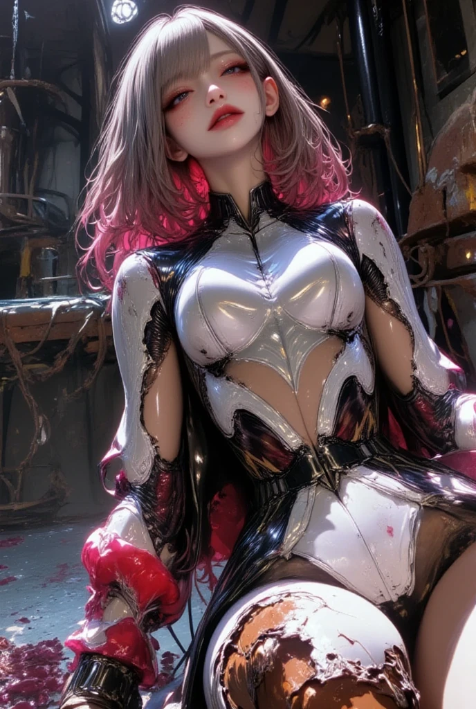 (masterpiece,Highest quality,Highest quality,Official Art,Beauty and aesthetics:1.2),(1. Mechanical Girl:1.3),(Upper body only:1.4),Huge ,Severed from the neck(Exposing internal organs and mechanical entrails),Blood管,(Pierced the body:1.4 ),Very detailed,rich color details((Very detailedな)),(Very detailedなCGイラスト),((Very elegant and beautiful),(From the side From the side),(Machine made joints:1.2),((Mechanical Limbs)),(チューブに接続されたBlood管), (Mechanical vertebrae attached to the back),((Mechanical cervical vertebrae attached to the neck)),(sit),Expressionless,(Wires and cables attached to the neck:1.2),(Overhead Wires and Cables:1.2)(Character Focus),sf,White Background,(Blood:1.5),