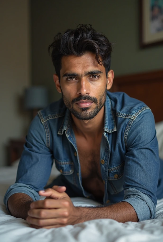 Izhaan Jamshed is sitting on a bed shirtless showing six packs beast body