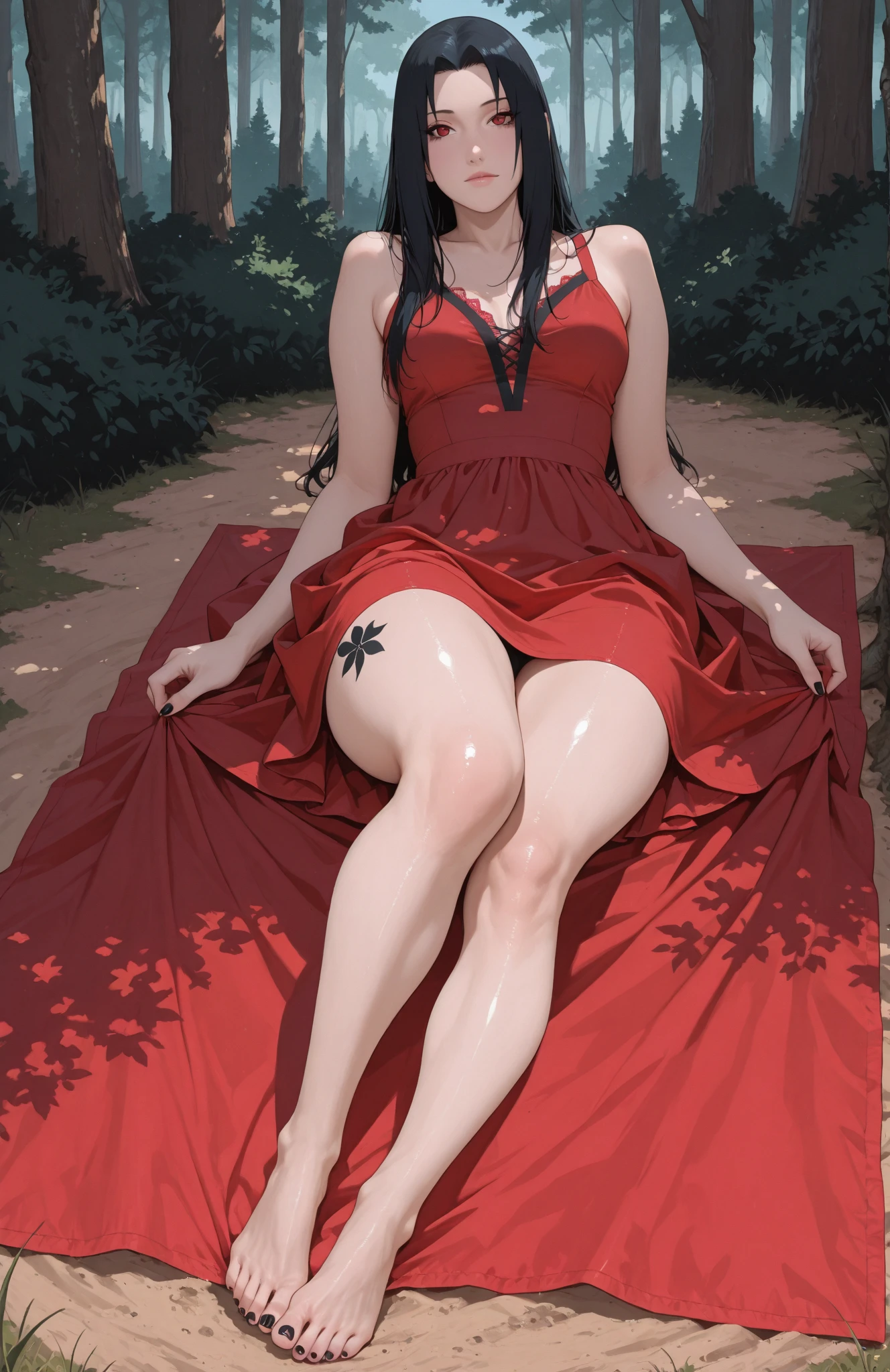 Giantess, with a sexy dress, red hair and sexy skin from the forest defending the threes from tiny people, that comes to cut down trees and destroy nature. Goddess, sexy, hot, tall, curvy body, tall woman, long legs, sexy legs