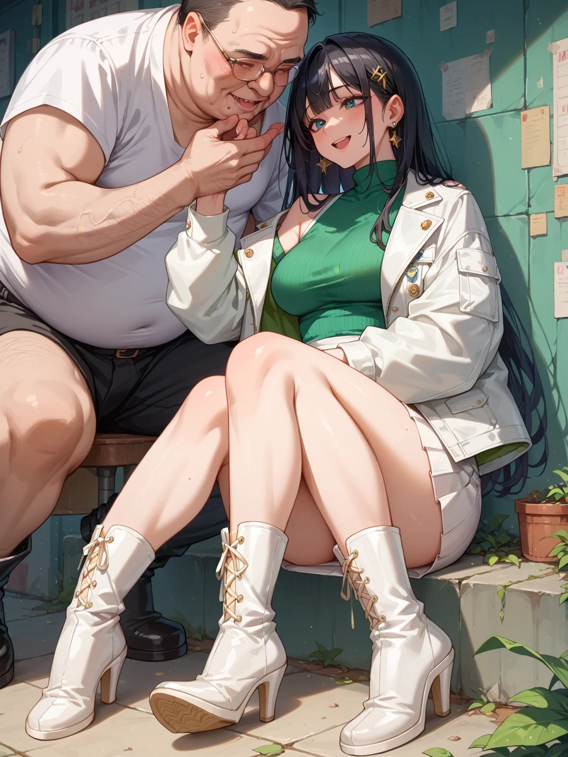 detaileds,、Black skin, Puffy nipple、Look at viewers, Sweating profusely, Lower grade，Open your crotch，痴女，Opening legs，crouching down，pee，pissing、Heavy drool、Opening Mouth、Red cheeks、put out the tongue、Tears、is crying、((Protruding pubic hair))、(Dripping breast milk)、Hugging her from behind、Black man talking in ear、lifting her、Middle aged man pushing hips、Middle-aged man strangling woman from behind、Middle-aged man rubbing his chest
